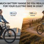 Electric bike battery range comparison 2026, showing different distances for urban and long rides
