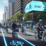 Commuter riding a sleek electric bike through a modern city street in 2026, highlighting eco-friendly urban transportation.