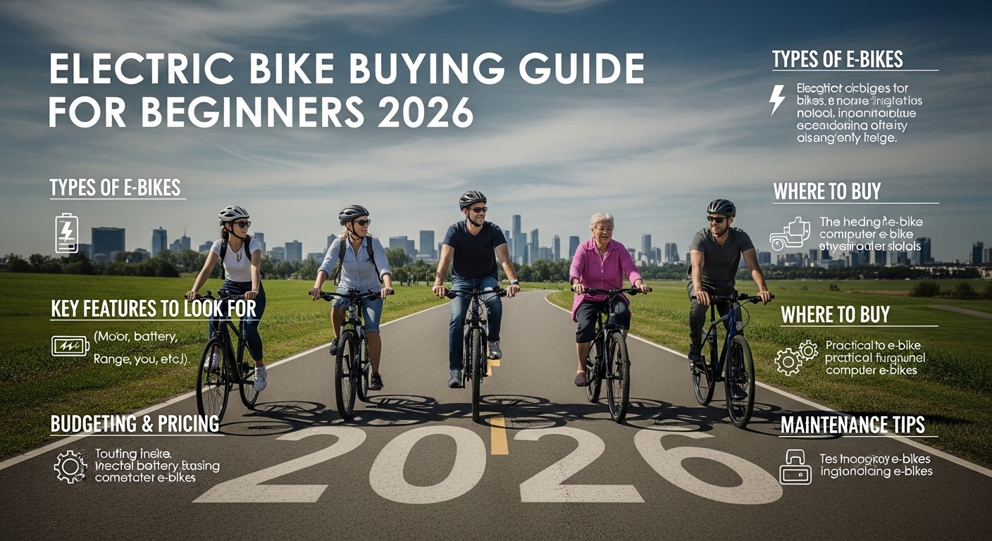 Beginner electric bike buying guide 2026 showing modern e-bike with mid-drive motor and removable battery