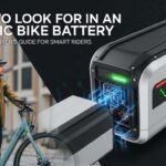 High-capacity electric bike battery with connectors, mounted on a modern e-bike frame
