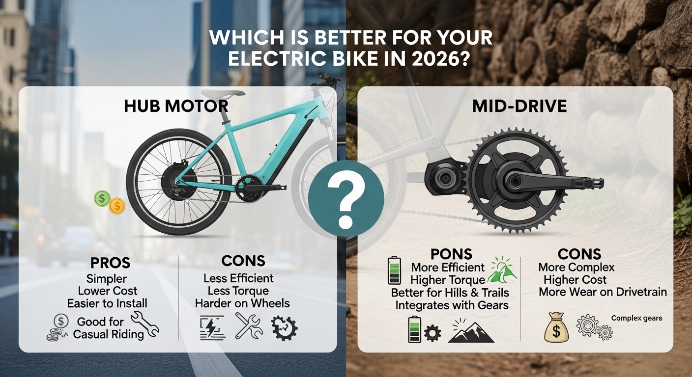 Comparison of hub motor and mid-drive motor on electric bikes in 2026