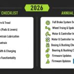 Electric bike being serviced with tools and battery check, maintenance checklist concept